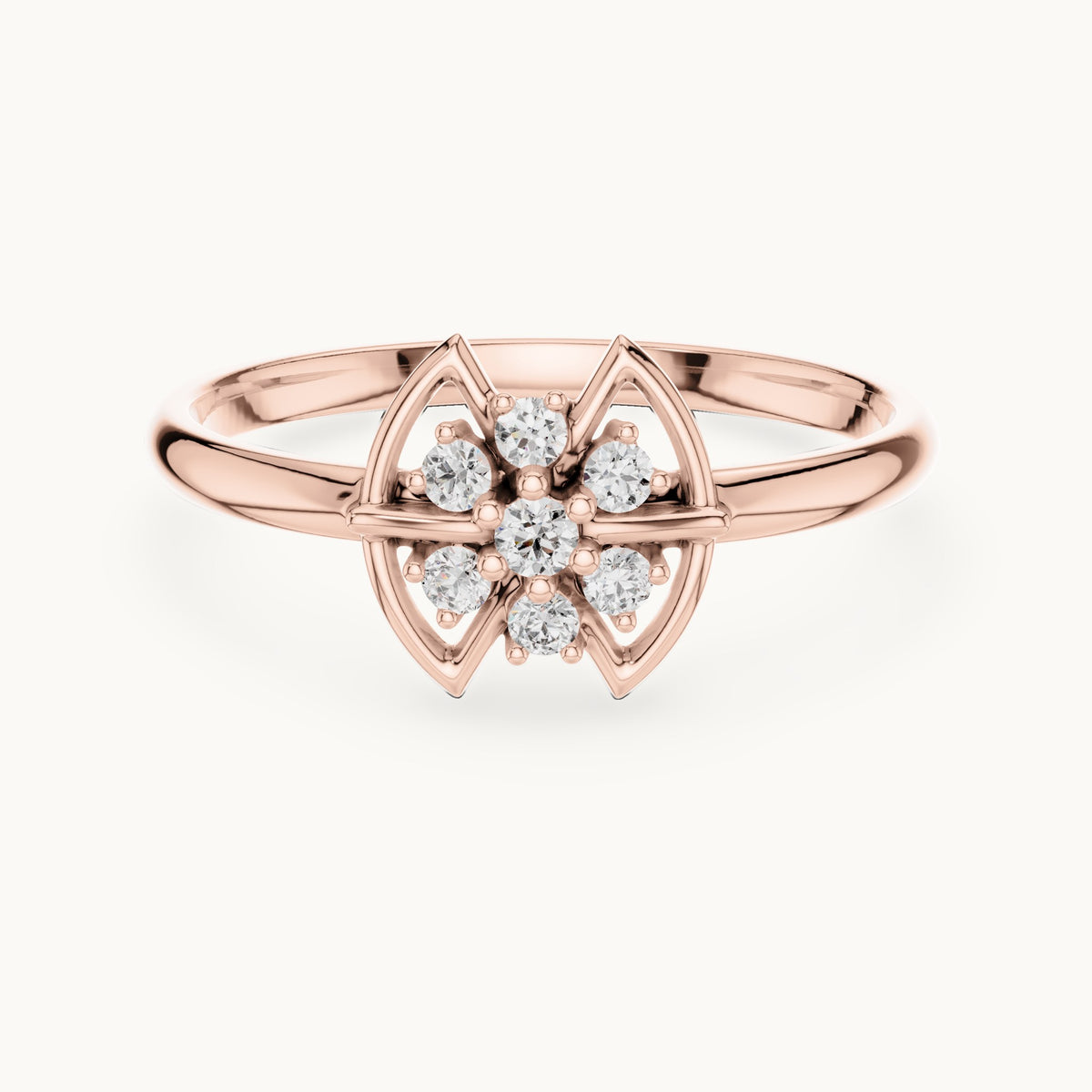 Round lab-grown diamond eye frame cluster ring in rose gold, 0.075 CT TW, view 4