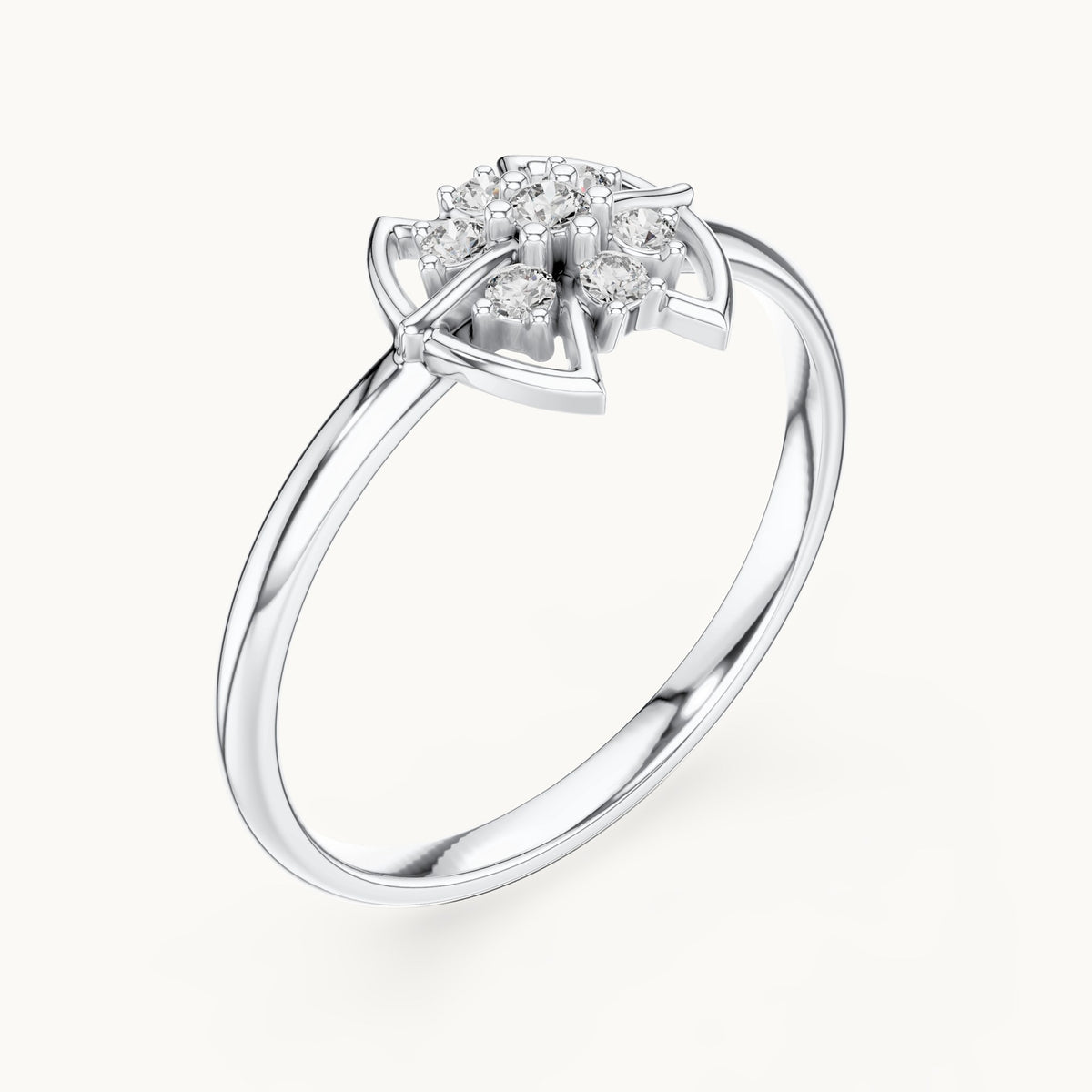 Round lab-grown diamond eye frame cluster ring in white gold, 0.075 CT TW, view 2