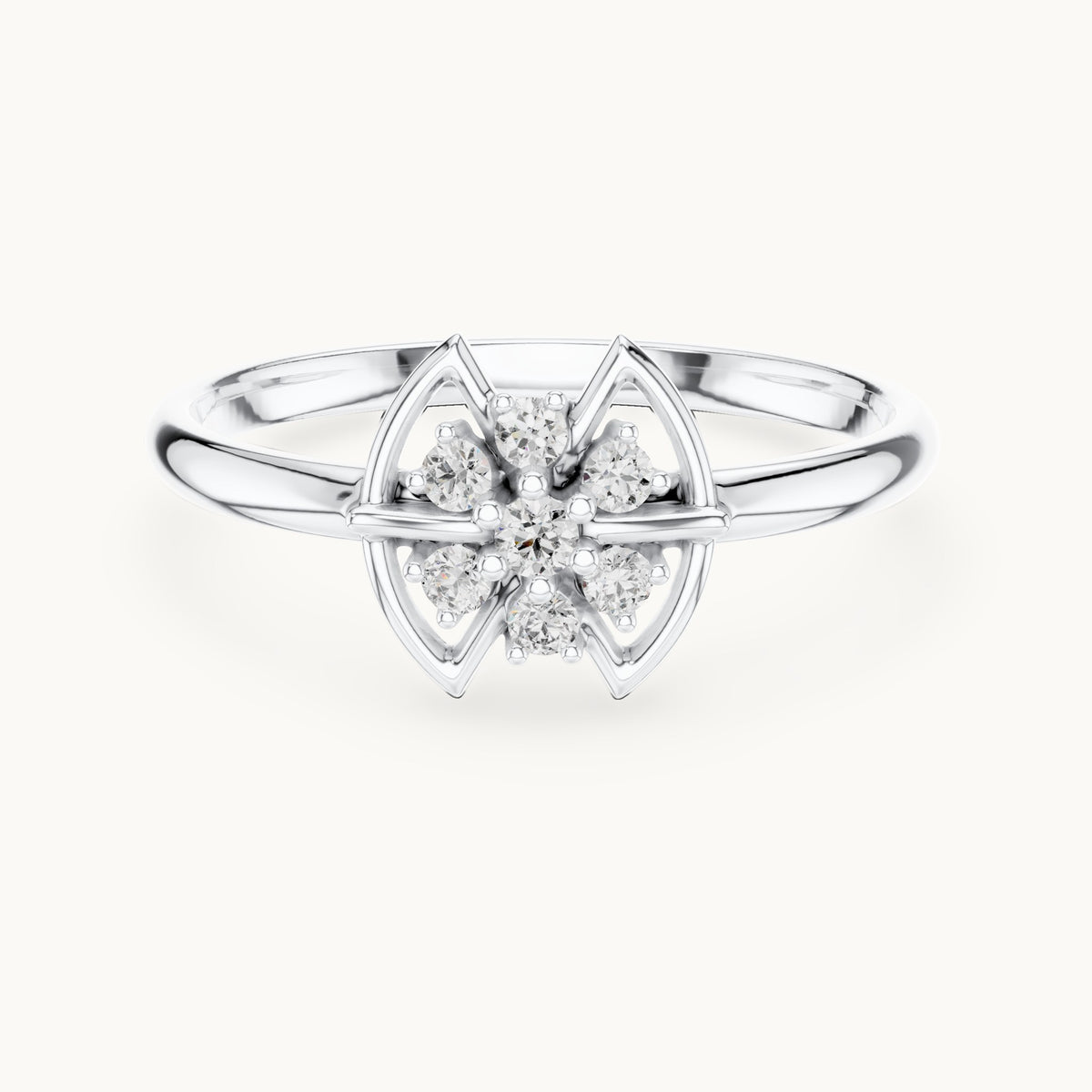 Round lab-grown diamond eye frame cluster ring in white gold, 0.075 CT TW, view 4