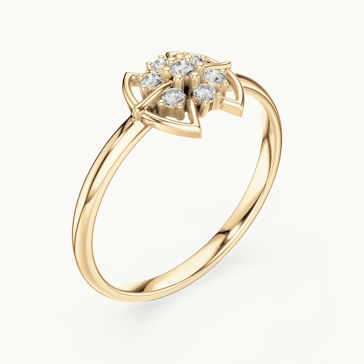 Round lab-grown diamond eye frame cluster ring in yellow gold, 0.075 CT TW, view 2