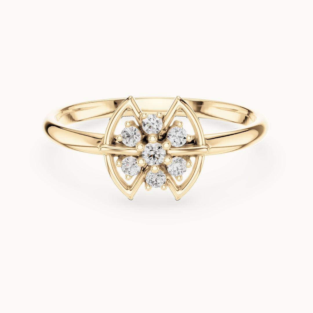 Round lab-grown diamond eye frame cluster ring in yellow gold, 0.075 CT TW, view 4