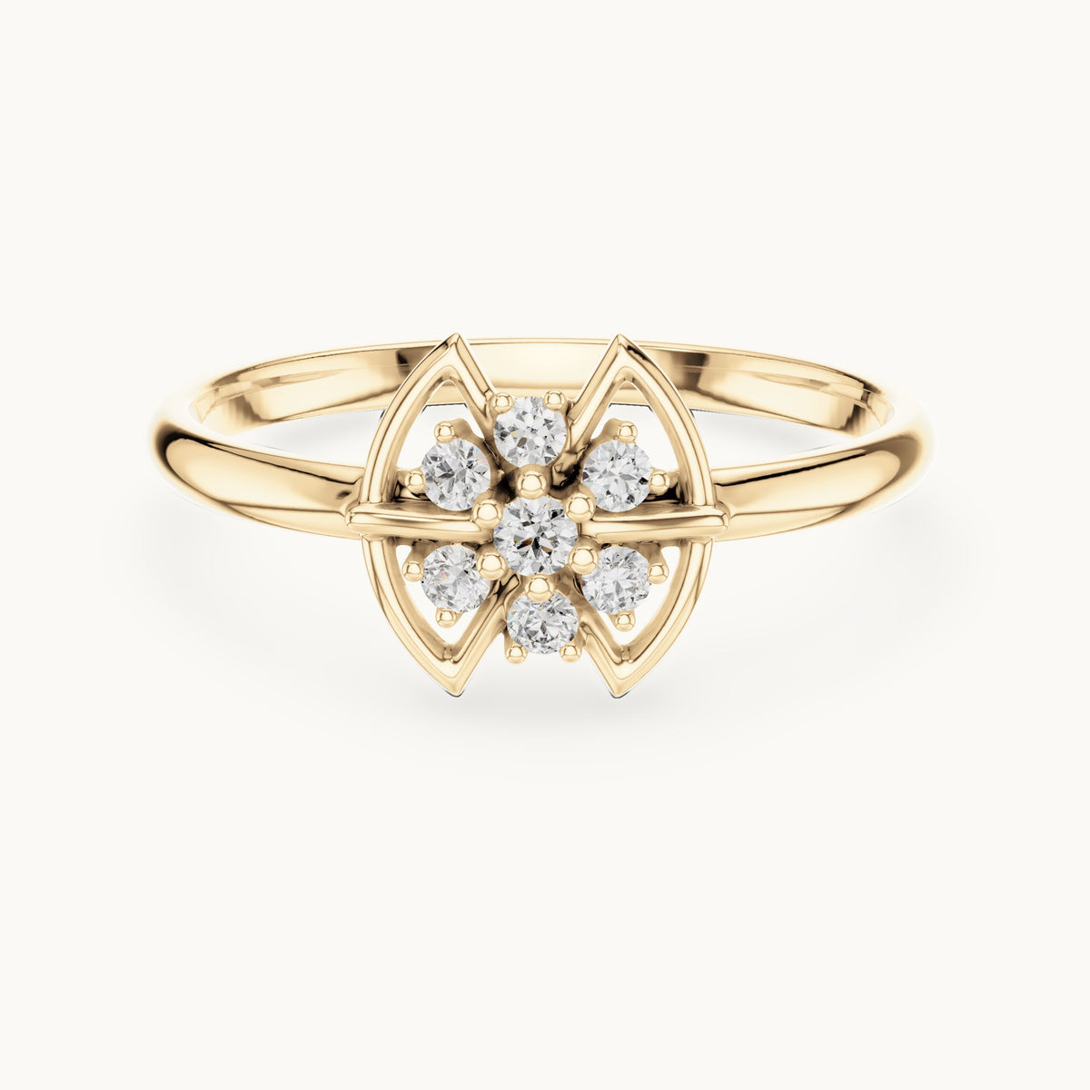 Round lab-grown diamond eye frame cluster ring in yellow gold, 0.075 CT TW, view 4