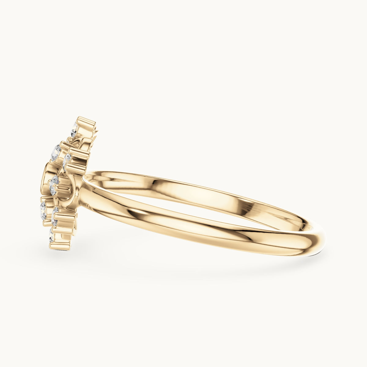Round lab-grown diamond flower petal ring in yellow gold, 0.104 CT TW, view 3