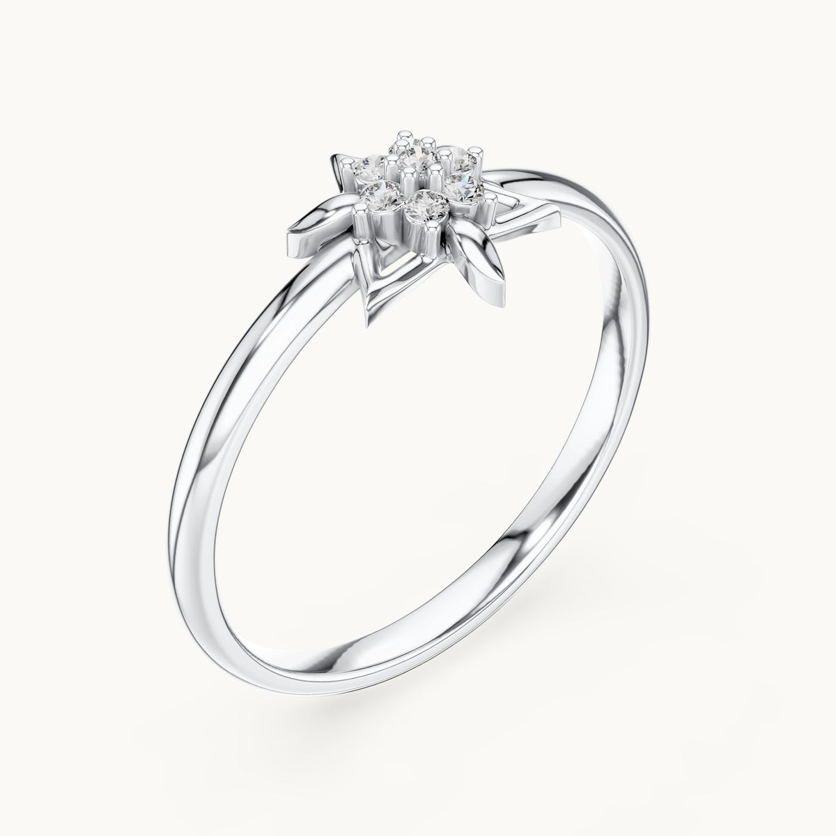 Round lab-grown diamond star cluster ring in white gold, 0.042 CT TW, view 2