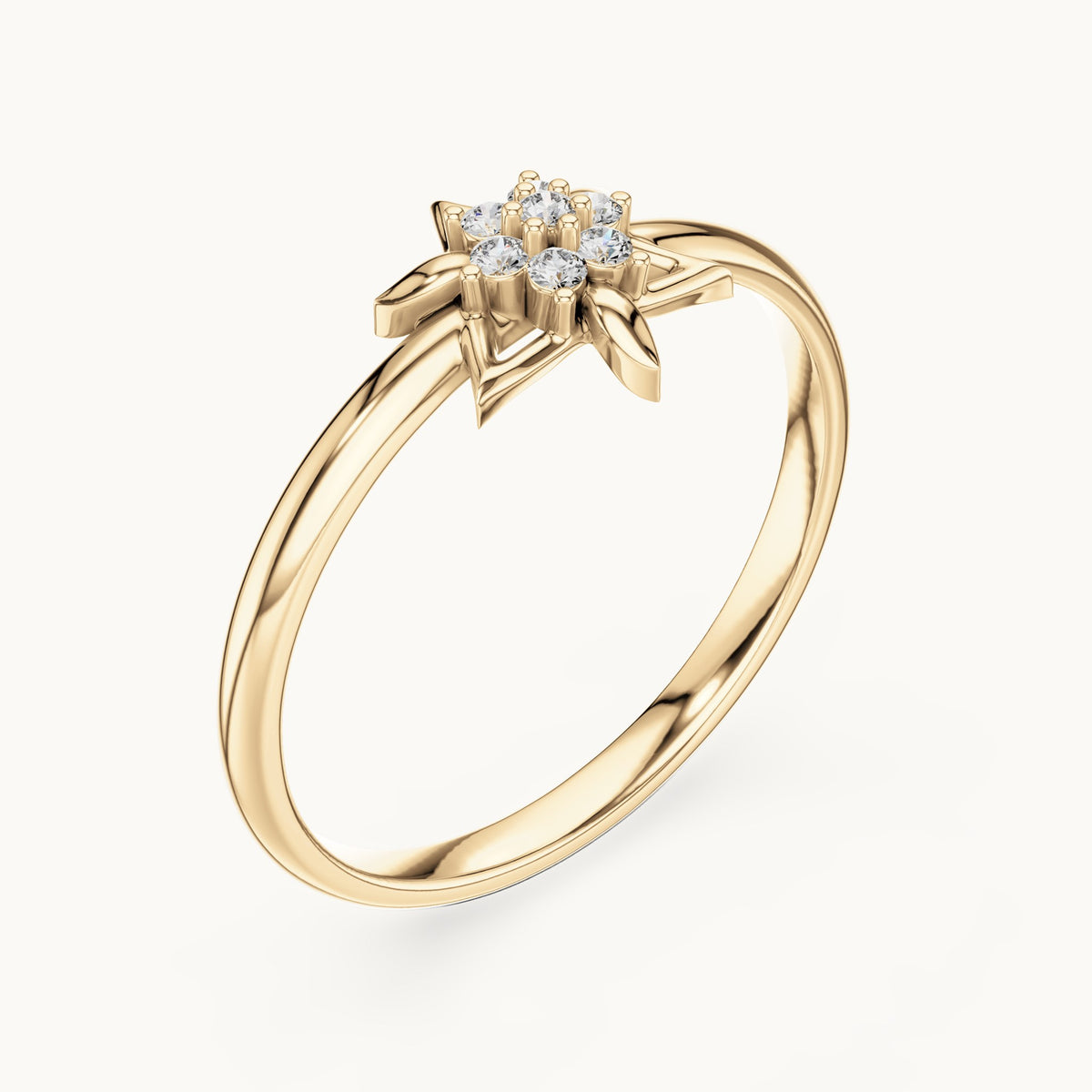 Round lab-grown diamond star cluster ring in yellow gold, 0.042 CT TW, view 2
