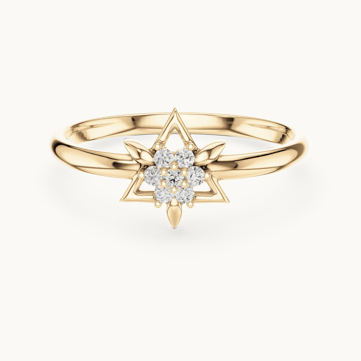 Round lab-grown diamond star cluster ring in yellow gold, 0.042 CT TW, view 4