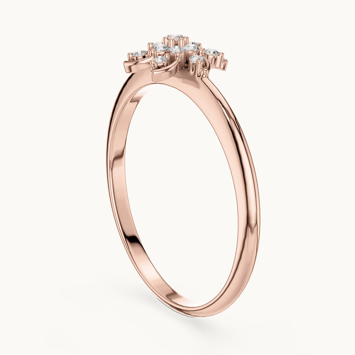 Round lab-grown diamond pinwheel flower ring in rose gold, 0.072 CT TW, view 1