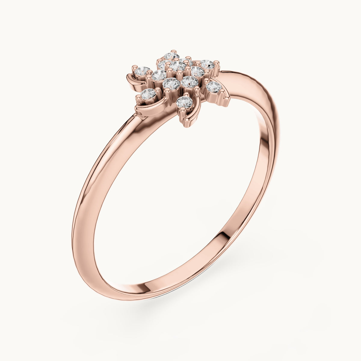 Round lab-grown diamond pinwheel flower ring in rose gold, 0.072 CT TW, view 2