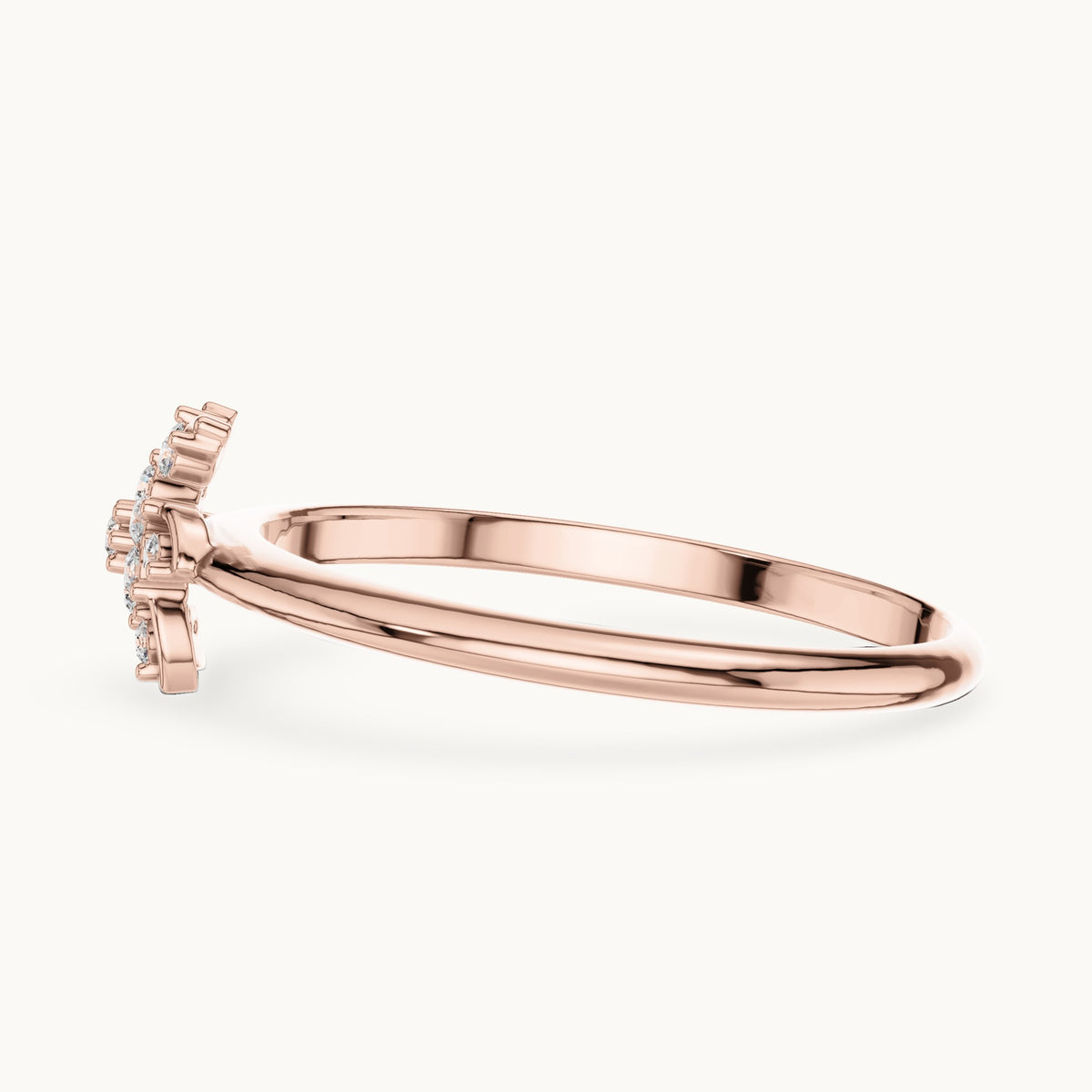 Round lab-grown diamond pinwheel flower ring in rose gold, 0.072 CT TW, view 3