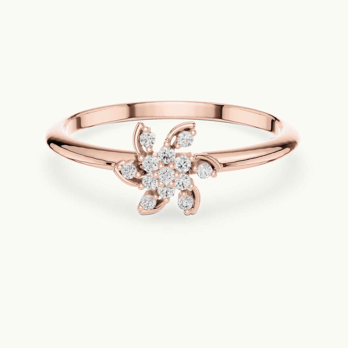 Round lab-grown diamond pinwheel flower ring in rose gold, 0.072 CT TW, view 4