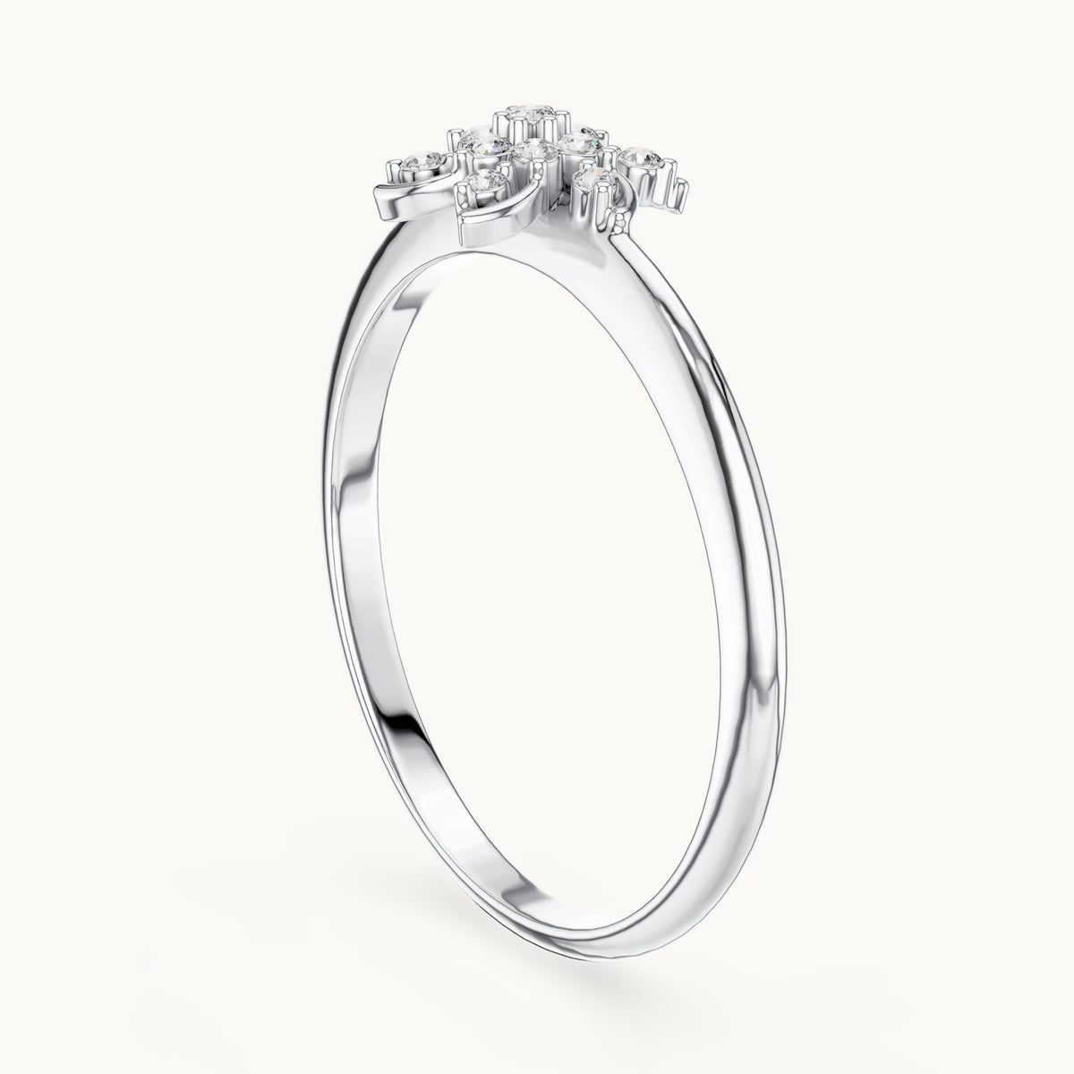 Round lab-grown diamond pinwheel flower ring in white gold, 0.072 CT TW, view 1
