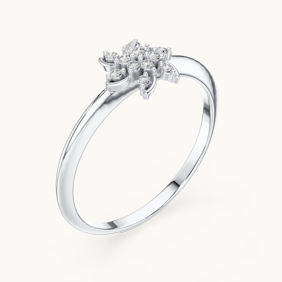 Round lab-grown diamond pinwheel flower ring in white gold, 0.072 CT TW, view 2