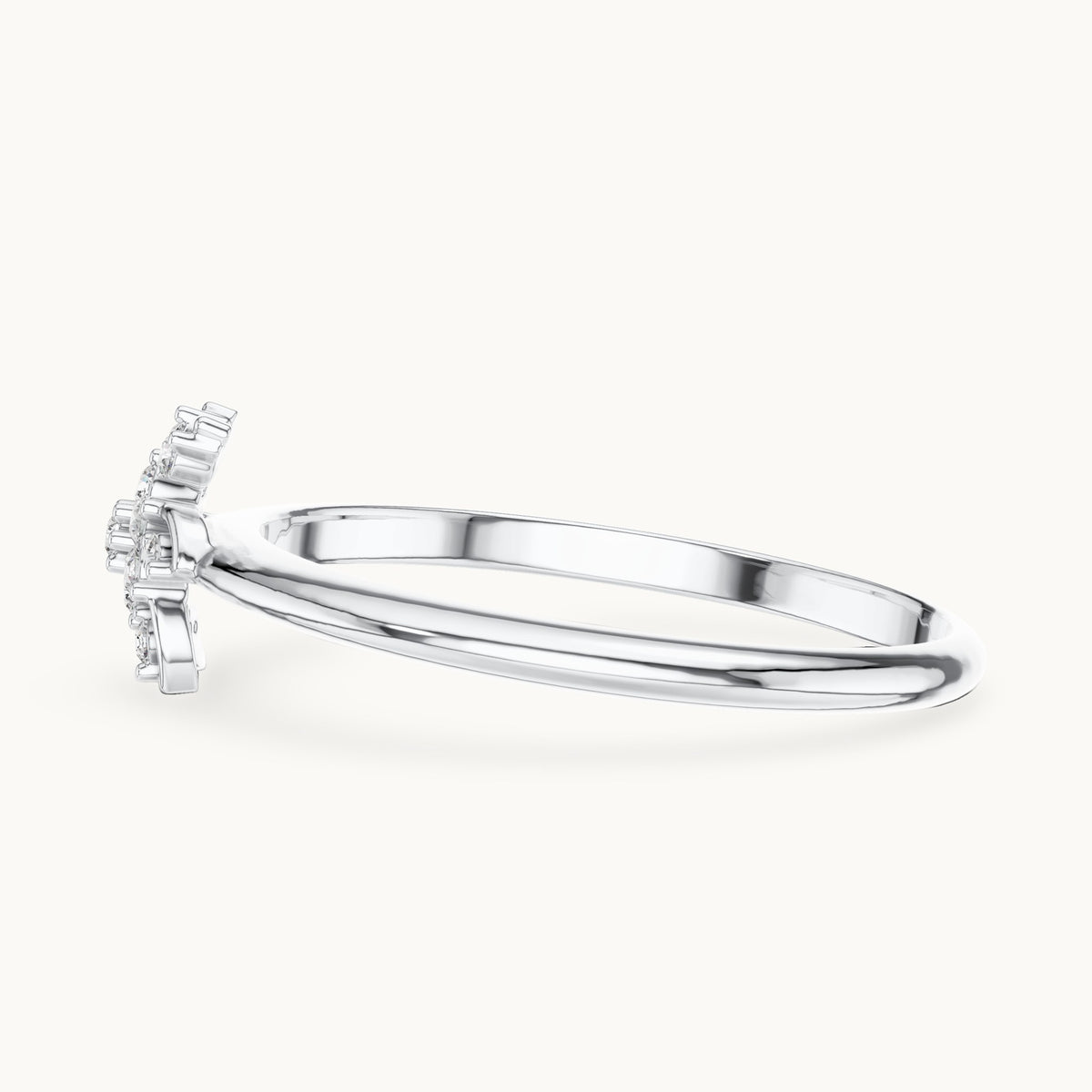 Round lab-grown diamond pinwheel flower ring in white gold, 0.072 CT TW, view 3