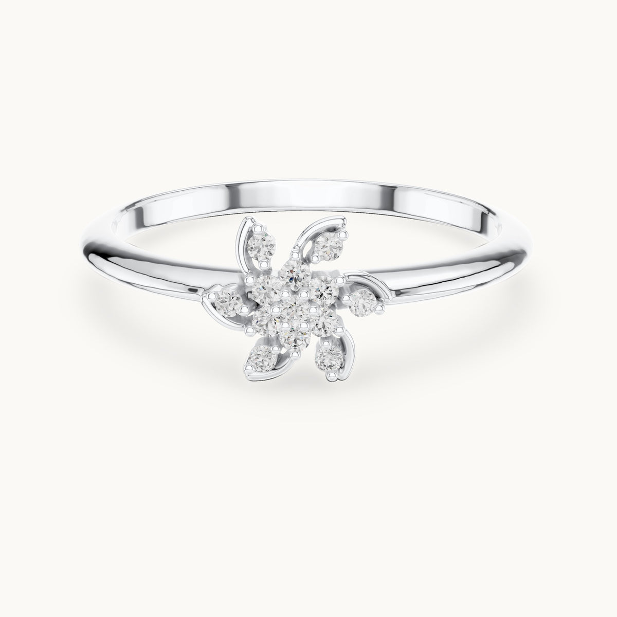 Round lab-grown diamond pinwheel flower ring in white gold, 0.072 CT TW, view 4