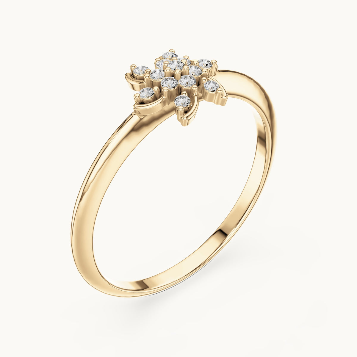 Round lab-grown diamond pinwheel flower ring in yellow gold, 0.072 CT TW, view 2