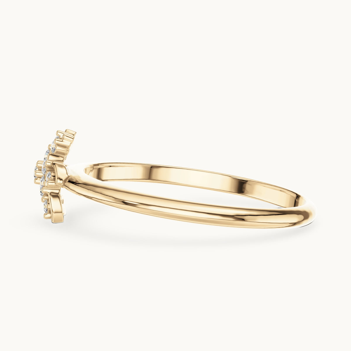 Round lab-grown diamond pinwheel flower ring in yellow gold, 0.072 CT TW, view 3