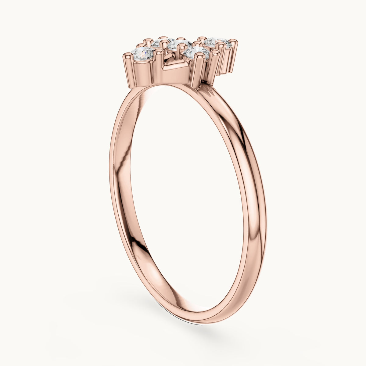 Round lab-grown diamond five-stone lantern ring in rose gold, 0.125 CT TW, view 1