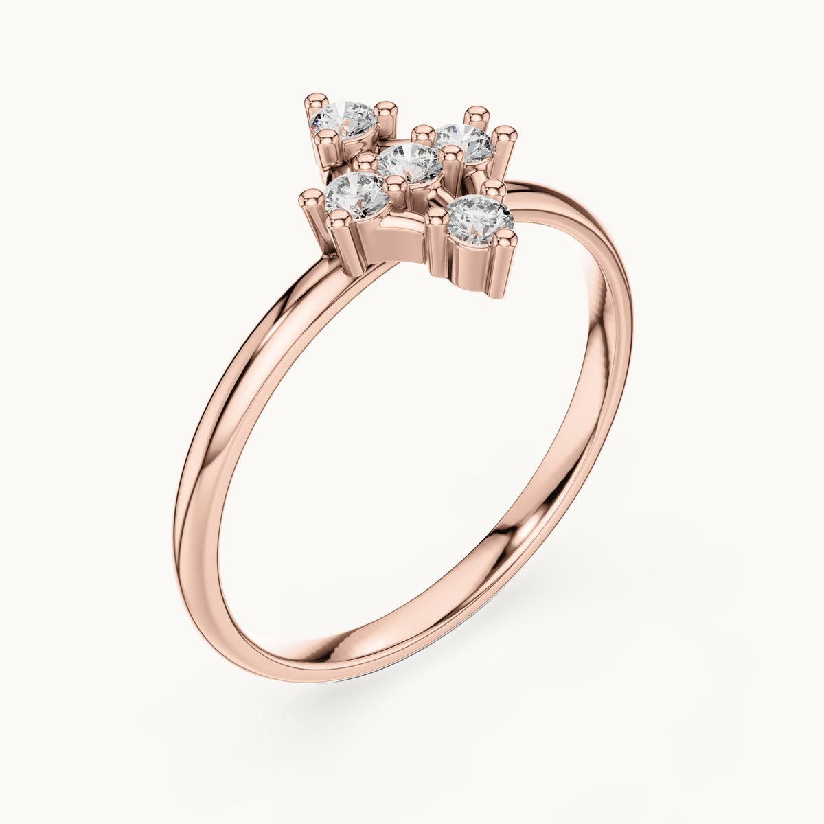 Round lab-grown diamond five-stone lantern ring in rose gold, 0.125 CT TW, view 2
