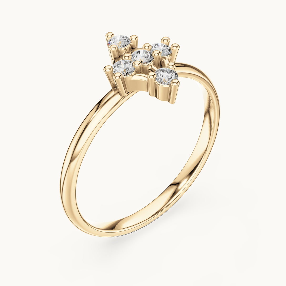 Round lab-grown diamond five-stone lantern ring in yellow gold, 0.125 CT TW, view 2