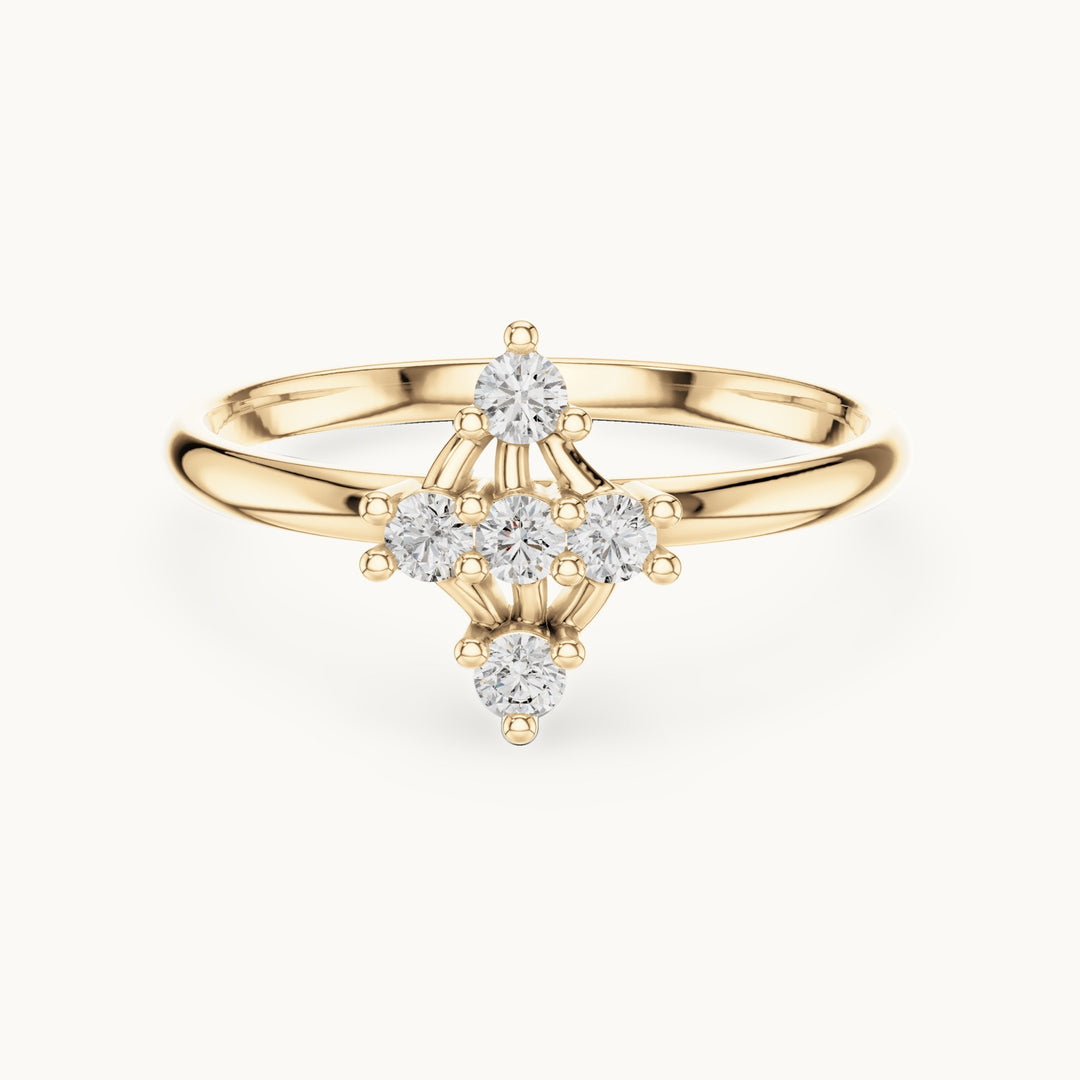 Round lab-grown diamond five-stone lantern ring in yellow gold, 0.125 CT TW, view 4