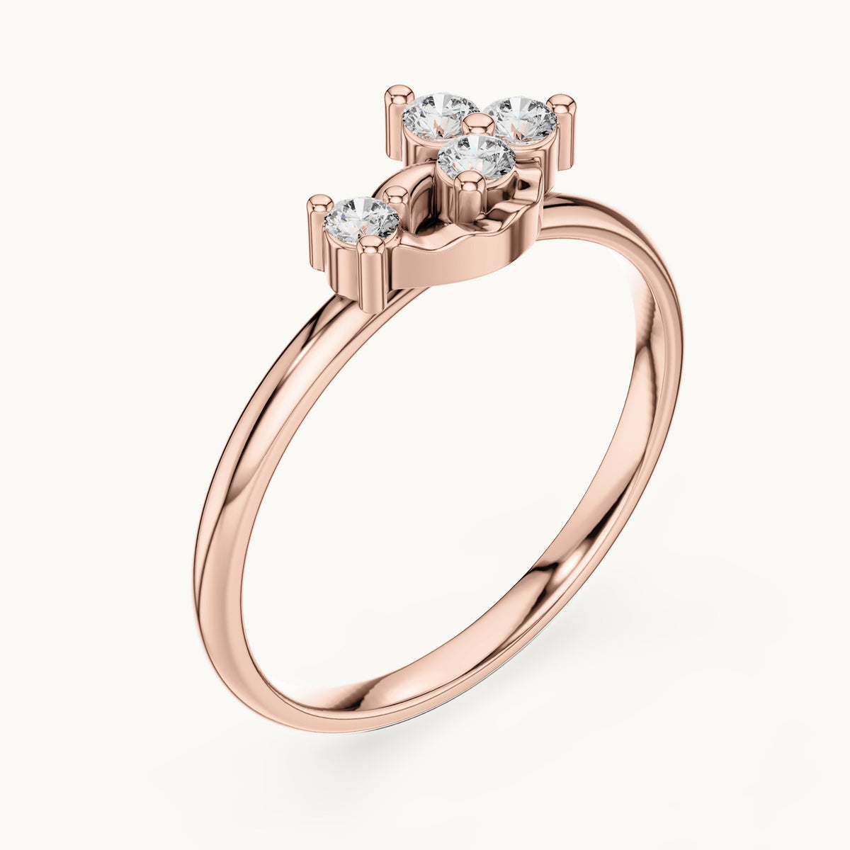 Round lab-grown diamond four-stone bypass cluster ring in rose gold, 0.13 CT TW, view 2