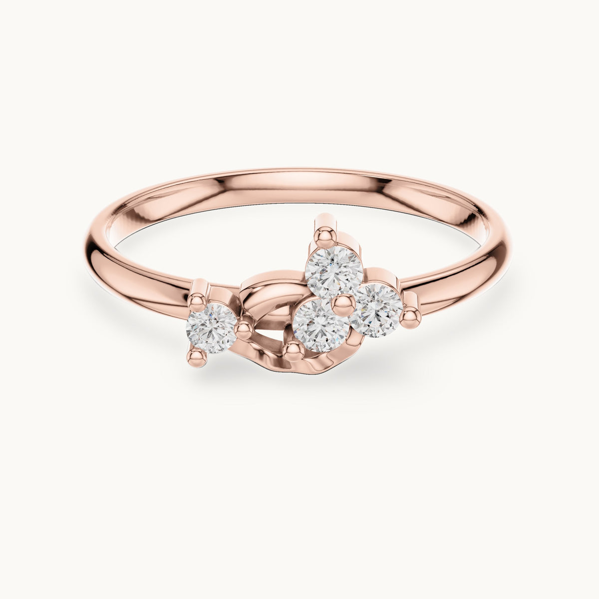 Round lab-grown diamond four-stone bypass cluster ring in rose gold, 0.13 CT TW, view 4