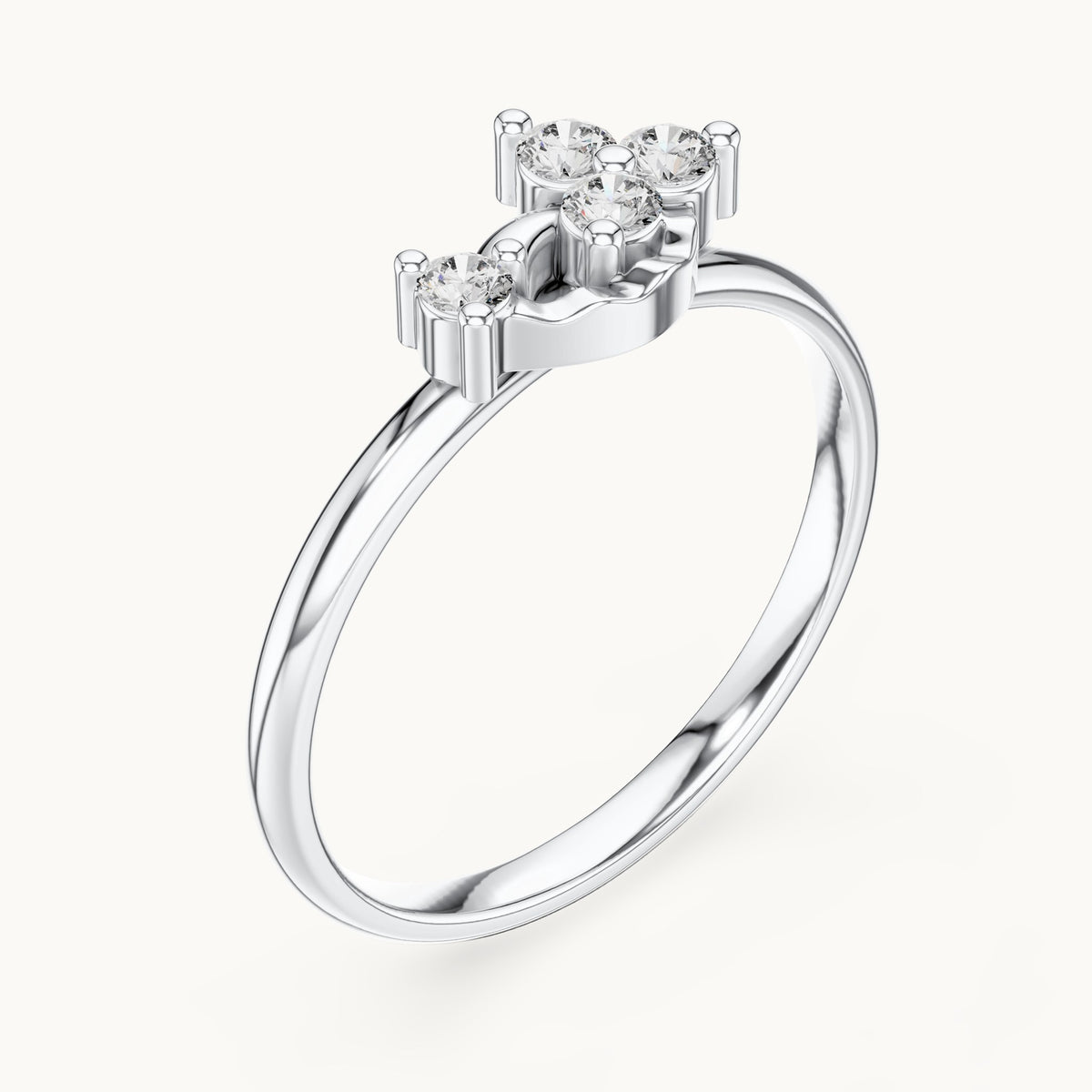 Round lab-grown diamond four-stone bypass cluster ring in white gold, 0.13 CT TW, view 2
