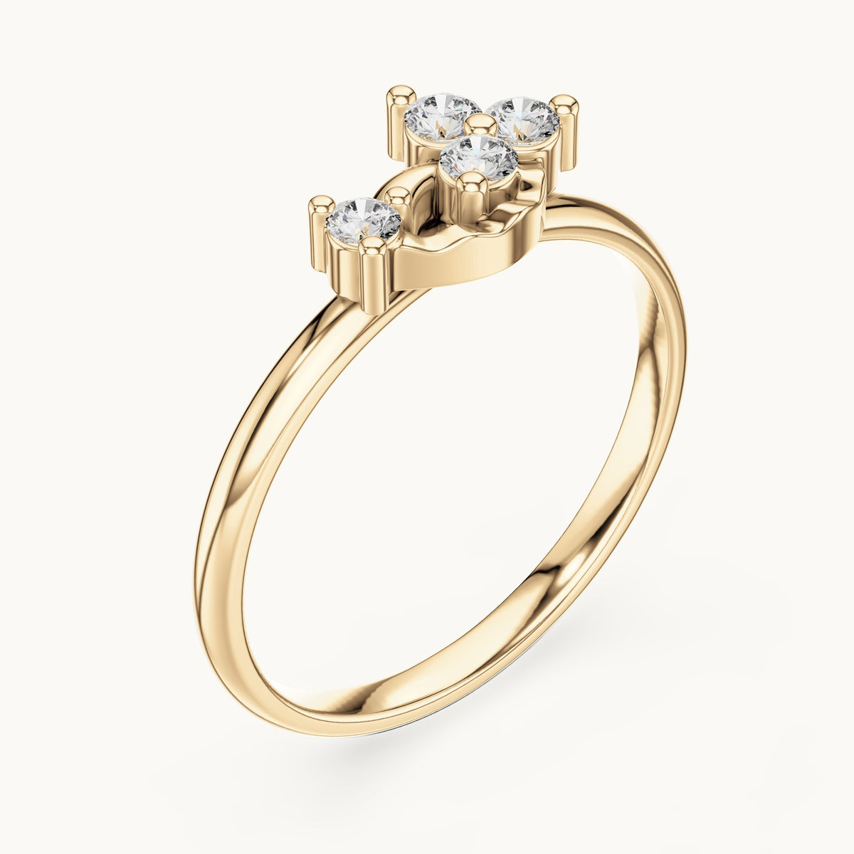 Round lab-grown diamond four-stone bypass cluster ring in yellow gold, 0.13 CT TW, view 2