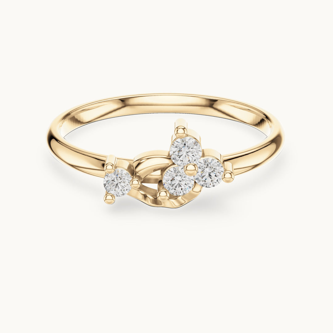 Round lab-grown diamond four-stone bypass cluster ring in yellow gold, 0.13 CT TW, view 4