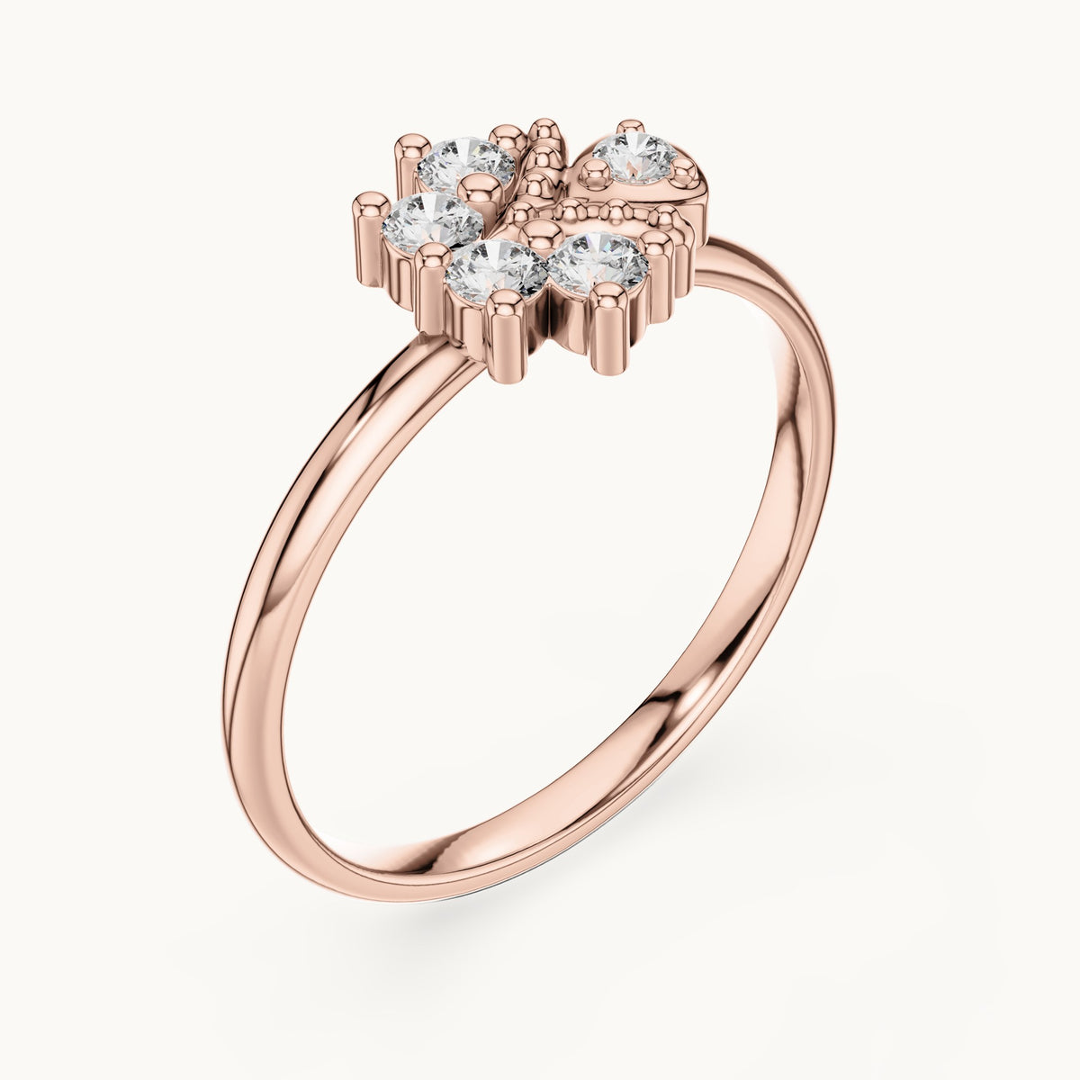 Round lab-grown diamond five-stone flower bud ring in rose gold, 0.14 CT TW, view 2