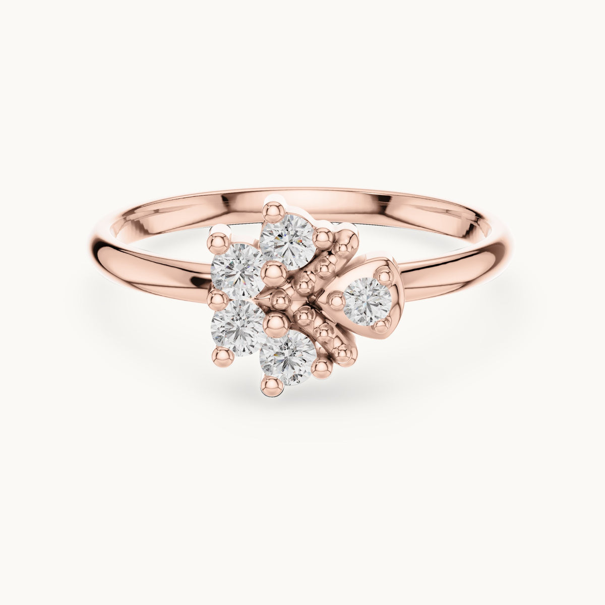 Round lab-grown diamond five-stone flower bud ring in rose gold, 0.14 CT TW, view 4