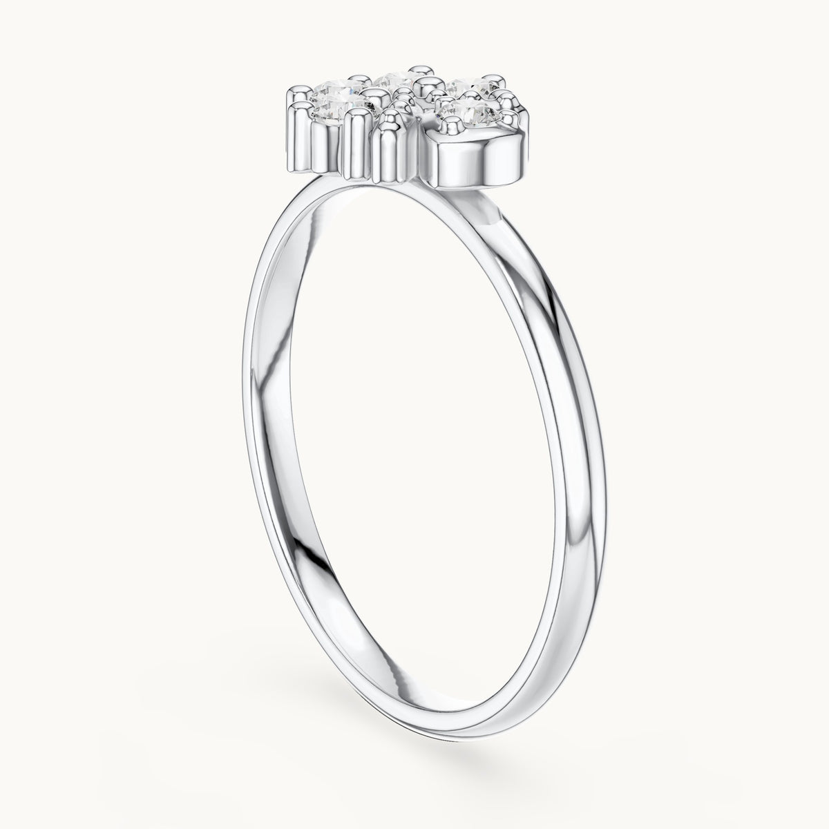 Round lab-grown diamond five-stone flower bud ring in white gold, 0.14 CT TW, view 1