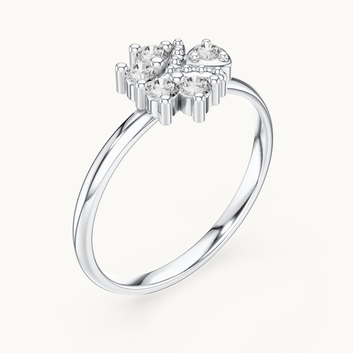 Round lab-grown diamond five-stone flower bud ring in white gold, 0.14 CT TW, view 2