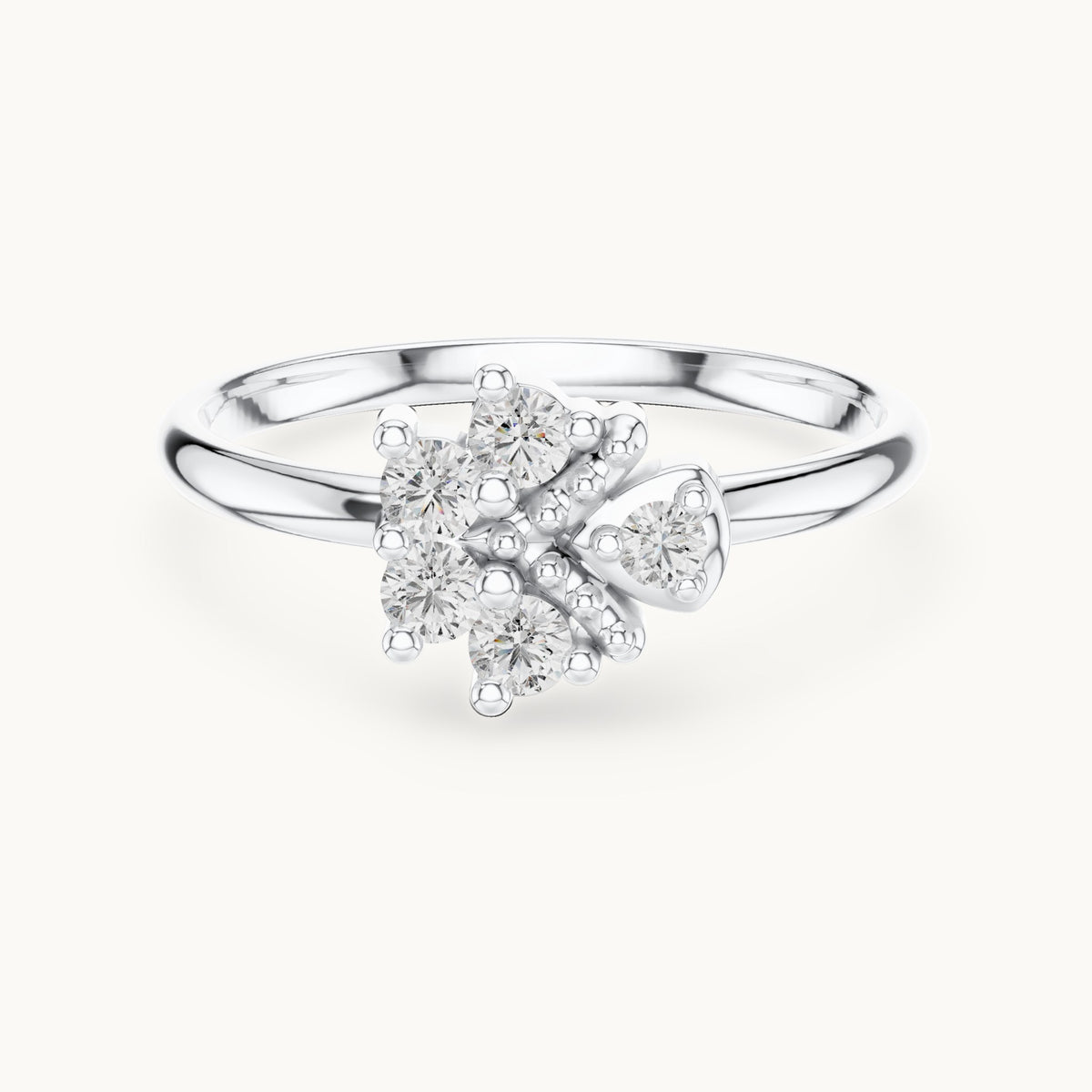 Round lab-grown diamond five-stone flower bud ring in white gold, 0.14 CT TW, view 4