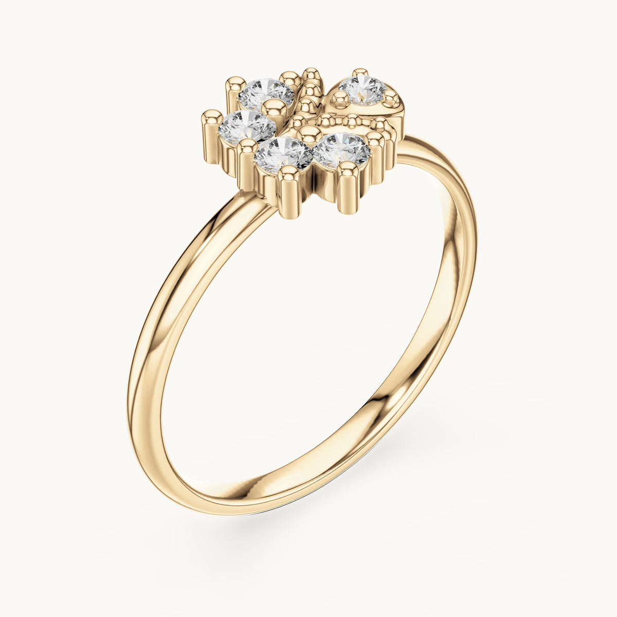 Round lab-grown diamond five-stone flower bud ring in yellow gold, 0.14 CT TW, view 2