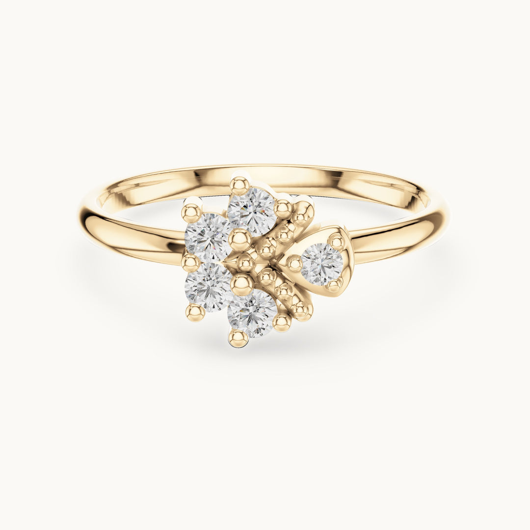 Round lab-grown diamond five-stone flower bud ring in yellow gold, 0.14 CT TW, view 4