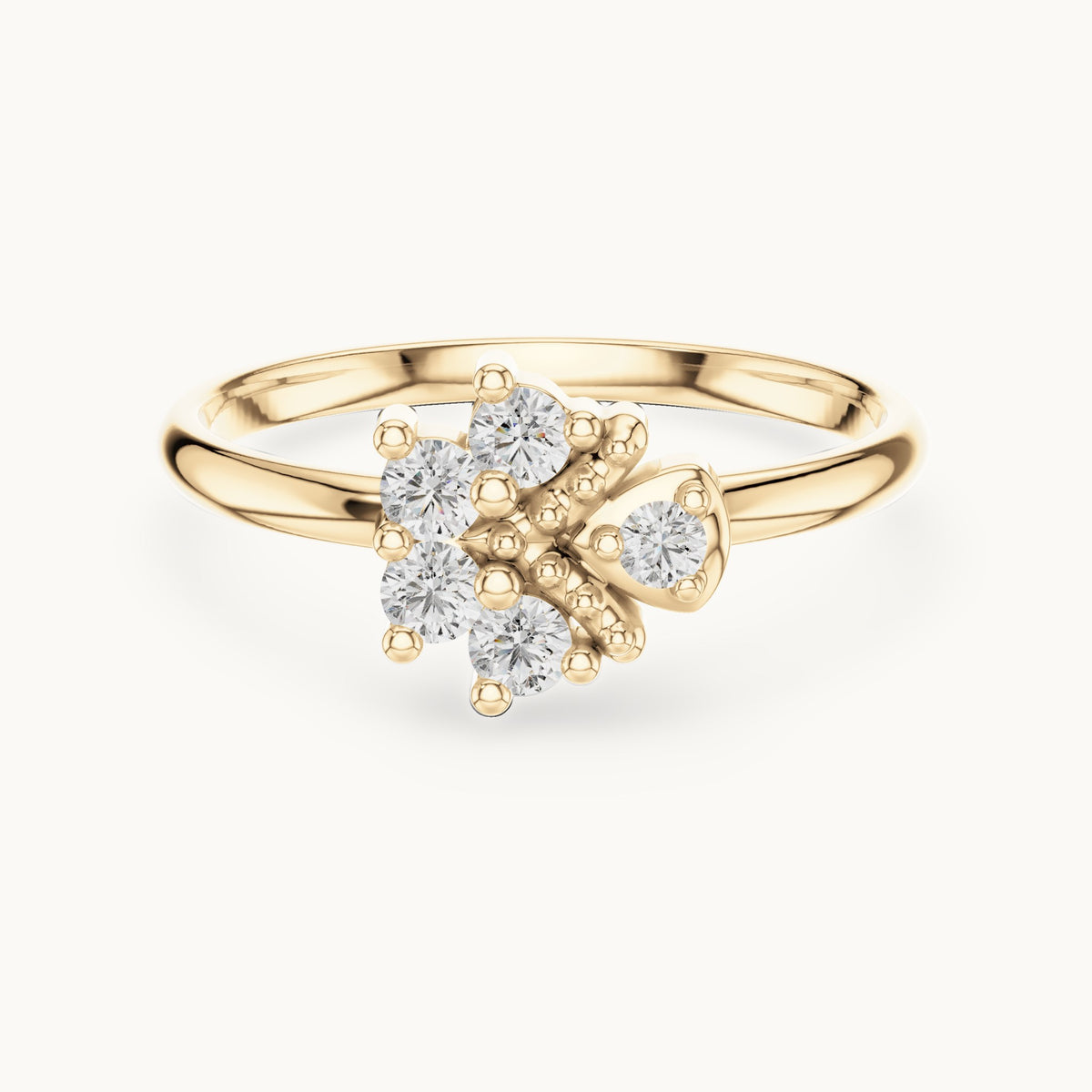 Round lab-grown diamond five-stone flower bud ring in yellow gold, 0.14 CT TW, view 4