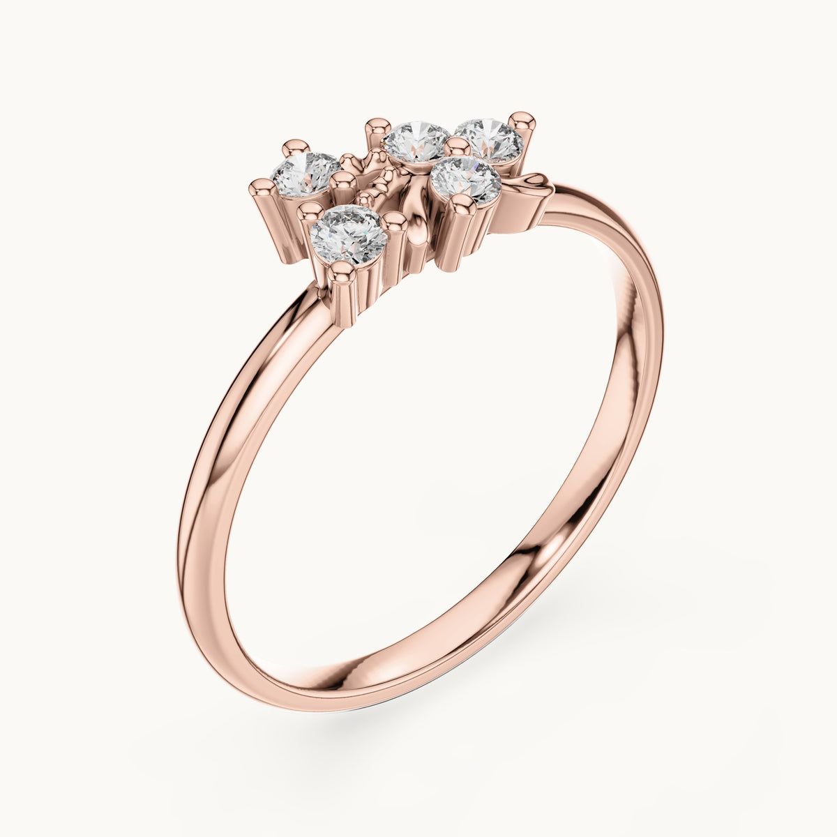Round lab-grown diamond five-stone leaf scatter ring in rose gold, 0.11 CT TW, view 2