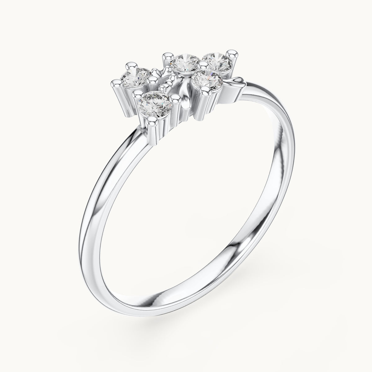 Round lab-grown diamond five-stone leaf scatter ring in white gold, 0.11 CT TW, view 2