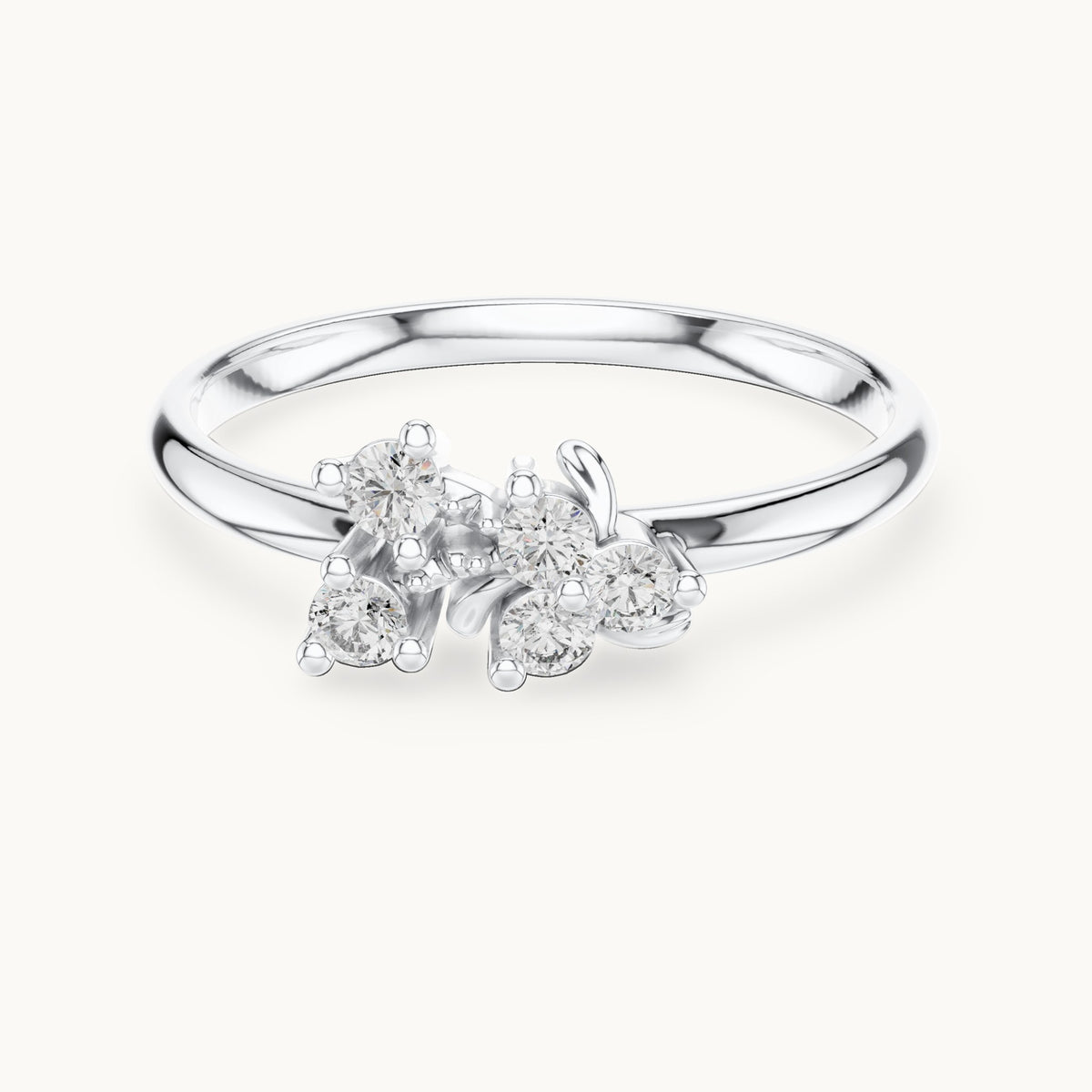 Round lab-grown diamond five-stone leaf scatter ring in white gold, 0.11 CT TW, view 4