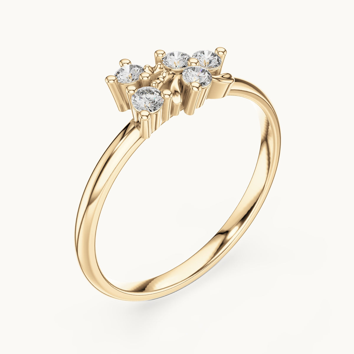 Round lab-grown diamond five-stone leaf scatter ring in yellow gold, 0.11 CT TW, view 2