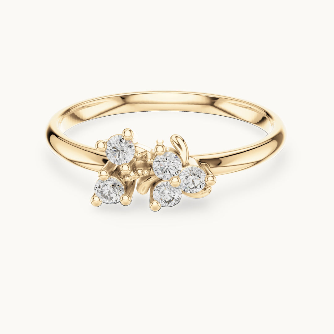 Round lab-grown diamond five-stone leaf scatter ring in yellow gold, 0.11 CT TW, view 4