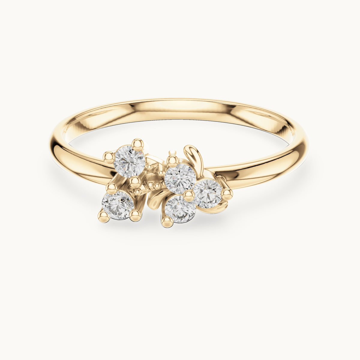 Round lab-grown diamond five-stone leaf scatter ring in yellow gold, 0.11 CT TW, view 4