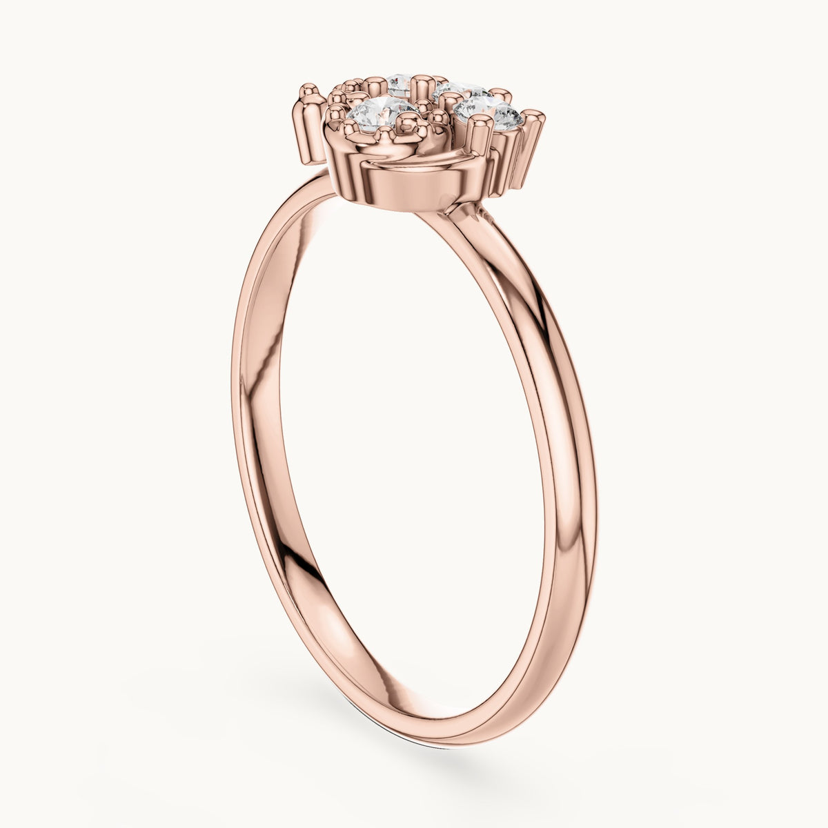 Round lab-grown diamond crown accent ring in rose gold, 0.085 CT TW, view 1
