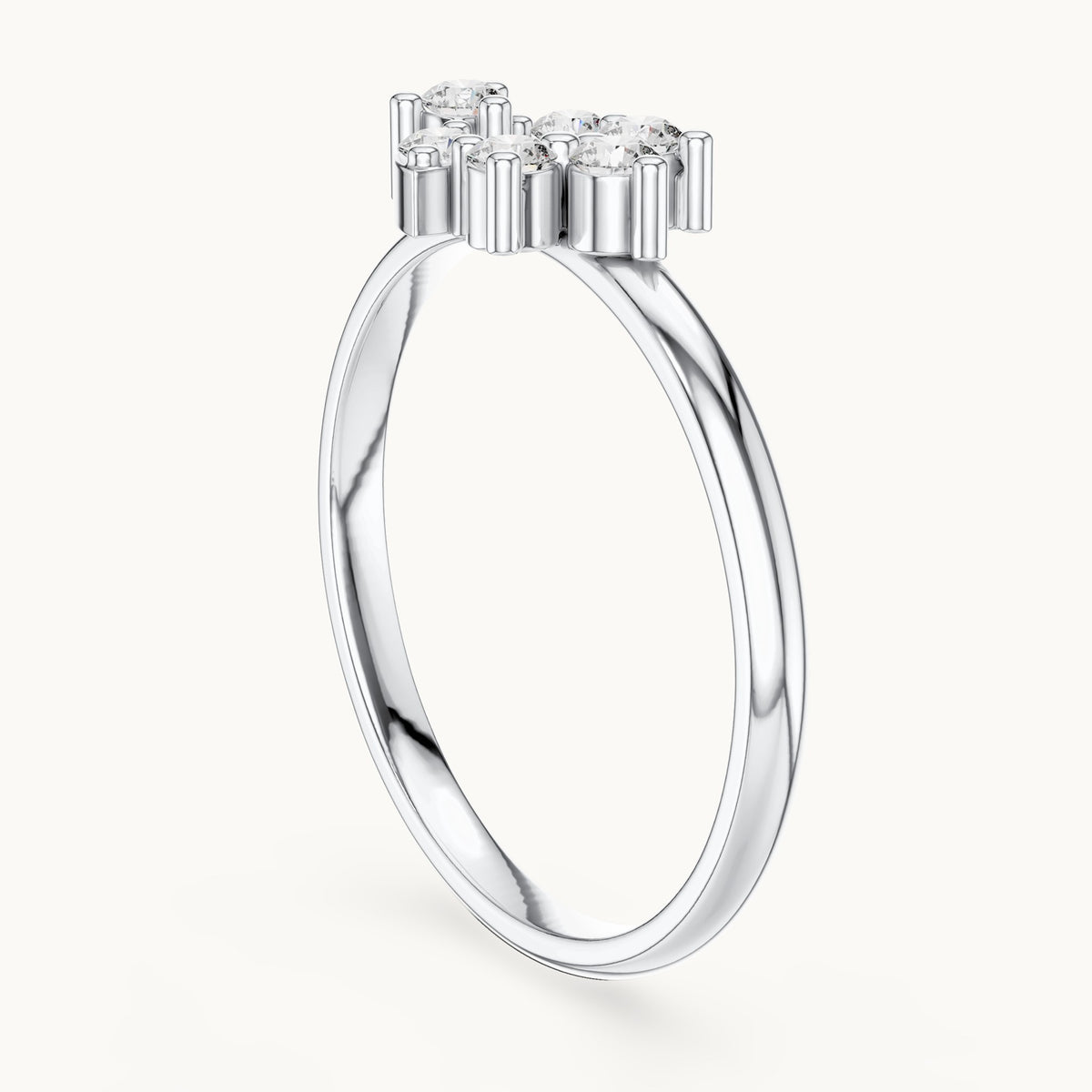 Round lab-grown diamond six-stone cluster ring in white gold, 0.12 CT TW, view 1