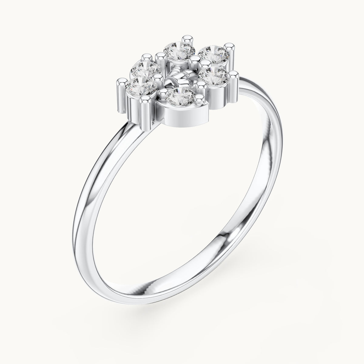 Round lab-grown diamond six-stone cluster ring in white gold, 0.12 CT TW, view 2