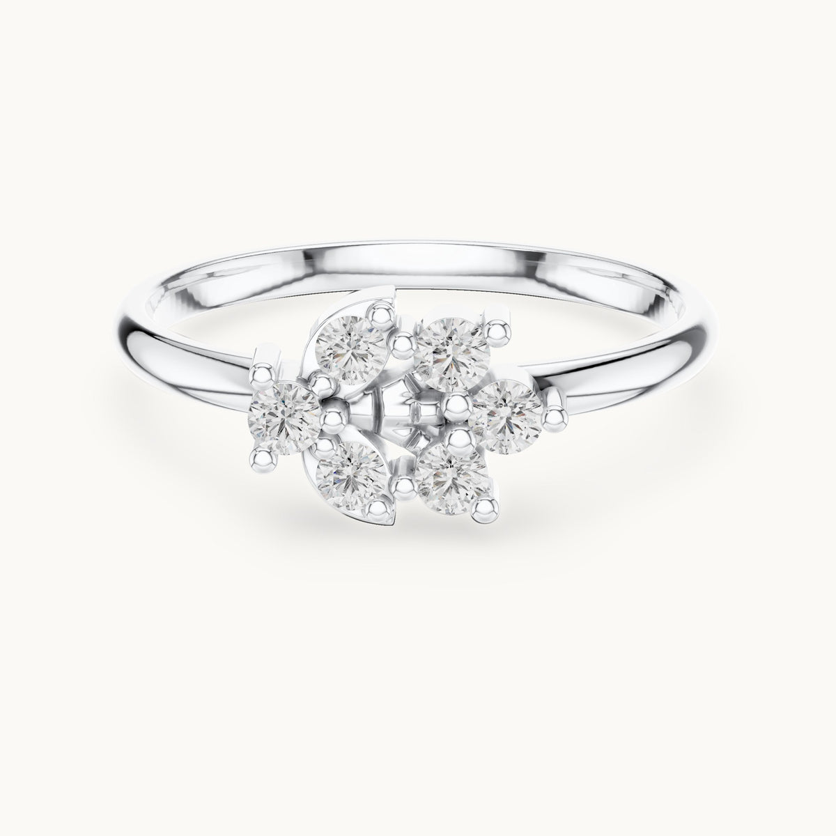 Round lab-grown diamond six-stone cluster ring in white gold, 0.12 CT TW, view 4