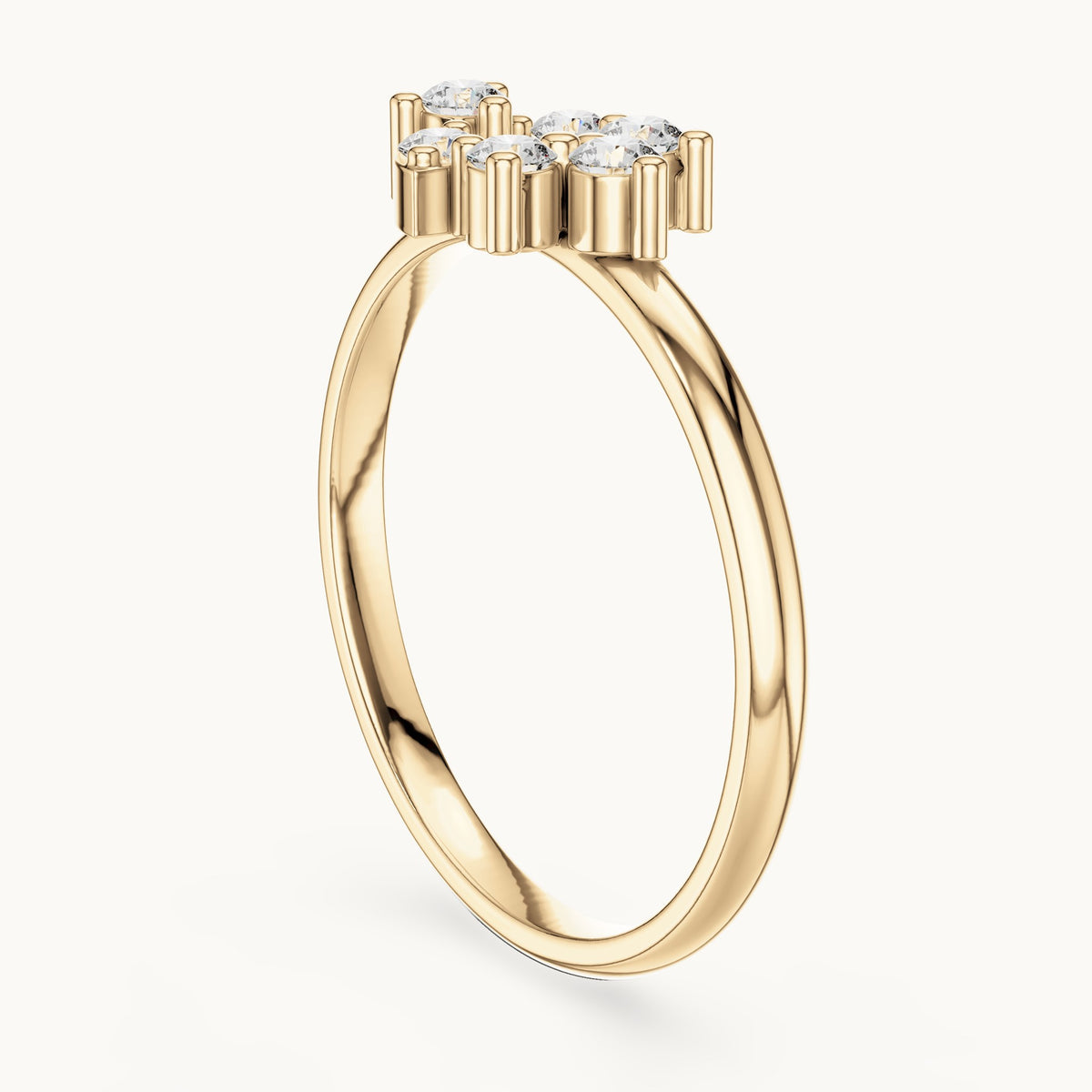 Round lab-grown diamond six-stone cluster ring in yellow gold, 0.12 CT TW, view 1