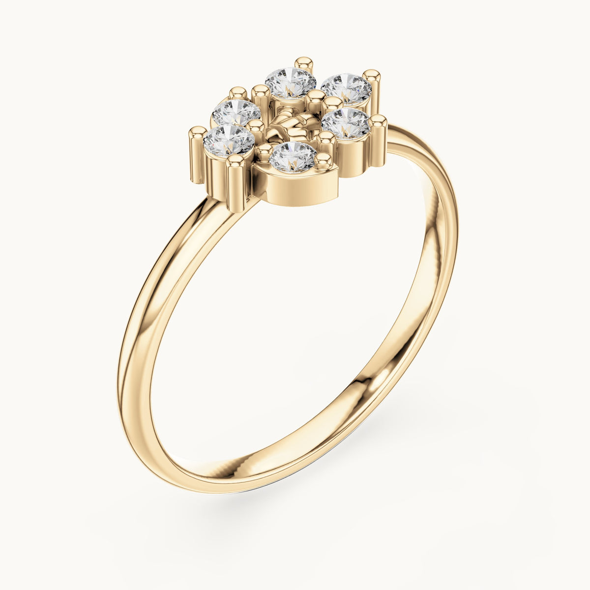 Round lab-grown diamond six-stone cluster ring in yellow gold, 0.12 CT TW, view 2