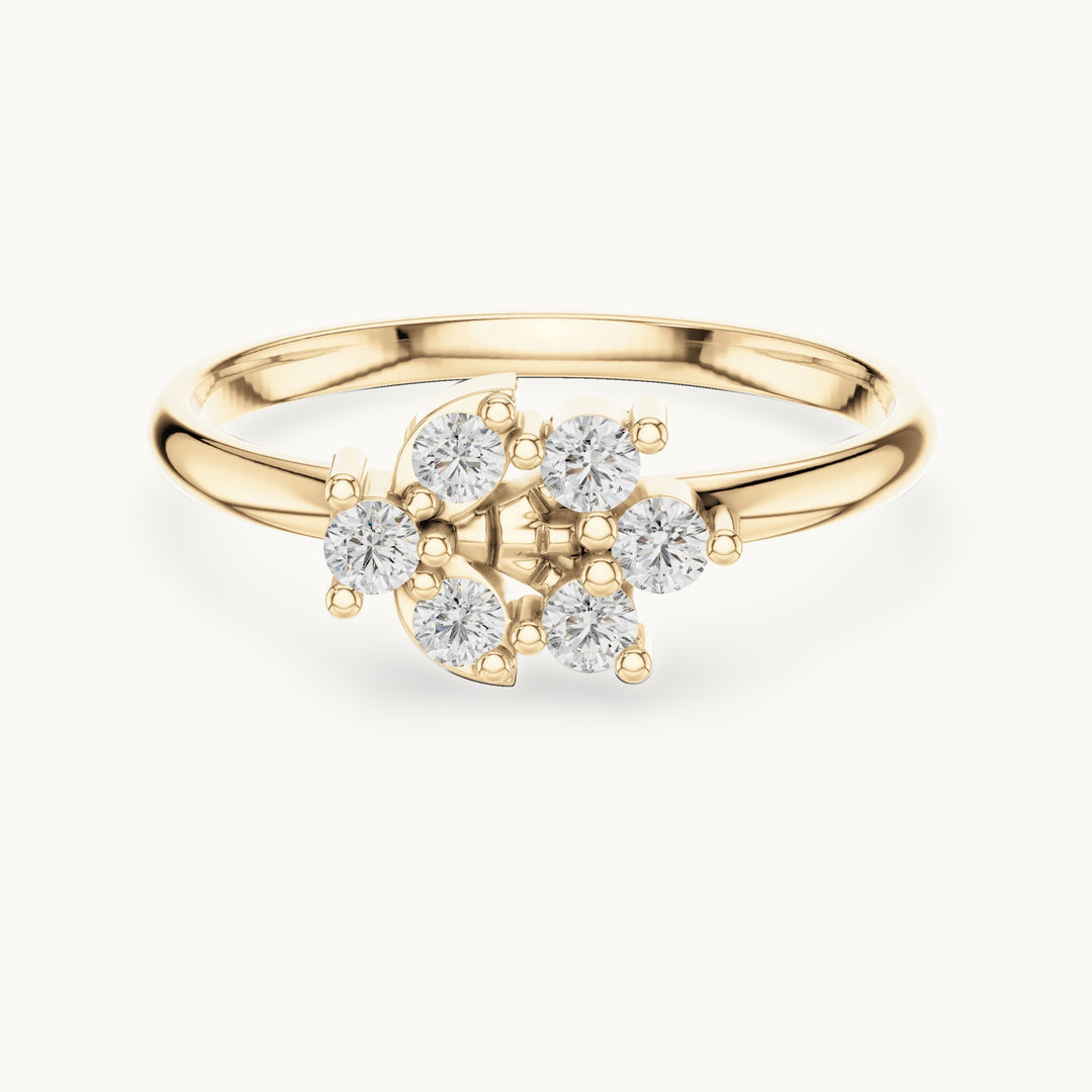 Round lab-grown diamond six-stone cluster ring in yellow gold, 0.12 CT TW, view 4